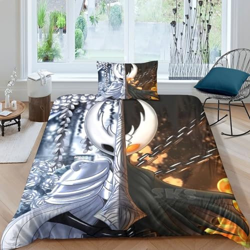 GIOSBR Hollow Knight Bettwäschegarnitur 3D Gedruckter Game Bettbezug Set Für Kinder Mädchen Jungen Bettwäsche Reissverschluss Weich Microfaser Und Kissenbezüge 2 Teilig Single（135x200cm）