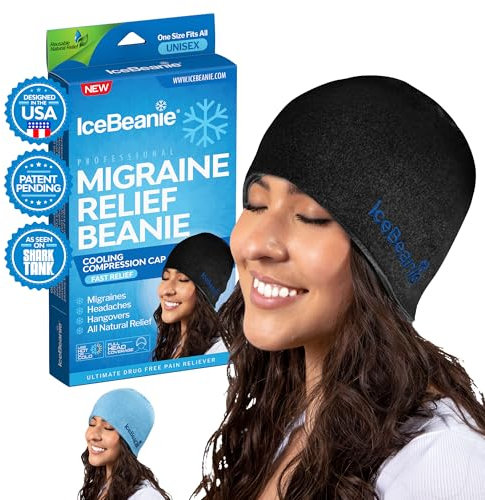 IceBeanie Migraine Relief Cap, As Seen on Shark Tank, Soft & Stretchy Gel Tension Headache Relief Cap, Extended Cooling Hangover Ice Hat, Odorless Cold Head Ice Pack Wrap, Headache Hat Migraine Mask