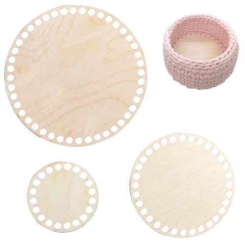 Fhioevt 3 Stück Korbboden Zum Häkeln Naturholzkorbboden Holzboden Taschenboden Zum Häkeln Set Häkelkorb Holz Basis Rund Korbboden aus Holz für DIY Crochet Basket Bottom (10/15/20cm)