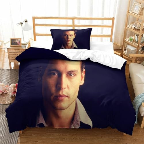 LYCREW Johnny Depp Bettwäsche-Set Mit 3D Drucken,Celebrities Reißverschluss Und Kissenbezüge-Weiches Mikrofaser Material-3-teiliges Set Für Kinder,Jungen Und JugendlicheSingle(135x200cm)