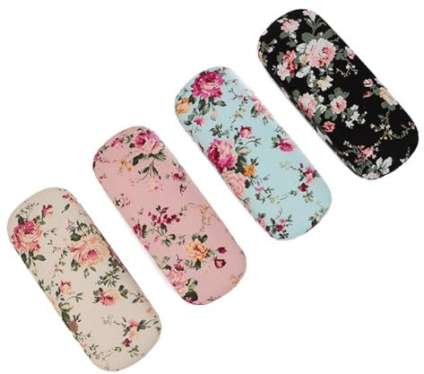 Huamengyuan Custodie per occhiali portatili, Custodia per occhiali da 4 pezzi Custodia per Occhiali Rigida Floreale Astuccio per occhiali personalizzato regalo per uomo donna