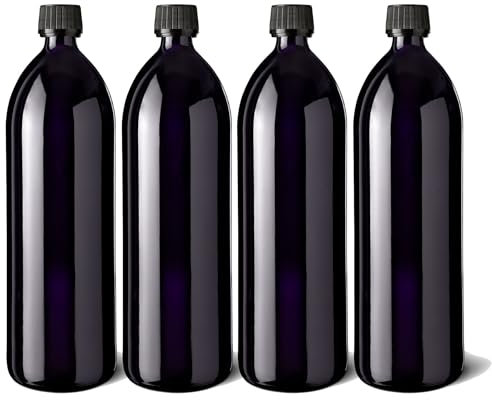 Naturezon MIRON Aquarius 4x1000ml Wasserflasche - SM130021-204 inkl. Verschluss - RGB43D1A001-200 besserer UV-Schutz als Braunglas! - aqua bottle