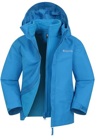 Mountain Warehouse Fell Kids 3 in 1 Jacket - Water-Resistant Triclimate Raincoat, Detachable Inner Coat & Packaway Hood - For Walking, Hiking & Outdoors Bright Blue Teen Size 13 Years