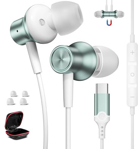 USB C Headphones for Google Pixel 9 Pro 8a 8 7a 6a,In Ear Magnetic USB C Earphones Wired Type C Headphones with Mic for iPhone 16 15 Pro Max Samsung S25 Ultra A55 A16 A35 S24 Ultra S23 S21 POCO X7 Pro