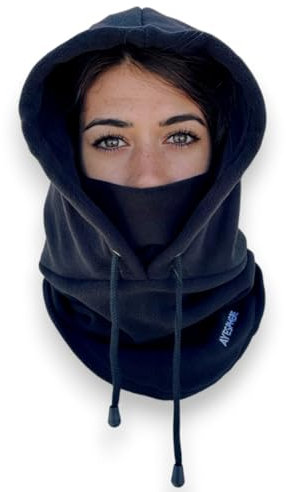 Ayesphere Sturmhaube, Sturmhaube für Herren und Damen, Balaclava, Motorrad-Sturmhaube, Halswärmer für Herren und Damen, Thermo-Sturmhaube, Fleece-Futter, Mütze, Schal mit Kapuze, Schwarz , One size