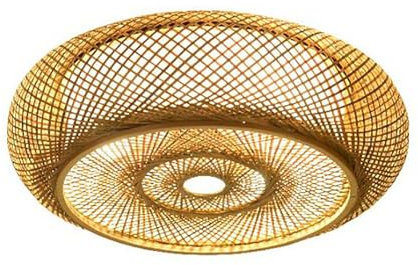 Decken Leuchte, Ceiling Light, Bambus LED Deckenleuchte Dimmbar Flach Wohnzimmer Lampe Rustikal Pendelleuchte Handgewebt (40cm)