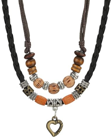 SHIEAGLELD Boho Schmuck Lederkette Herren, Anhänger Halskette Leder Herren Damen Surferkette, Ancient Tribe Halskette, Verstellbare Länge, mit Schmuck Geschenk Box