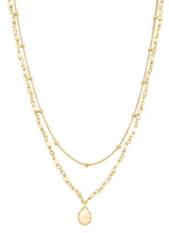 ORUS BIJOUX - Halskette Silber Gold Tropfen Doppelketten Rosa Opal – Größe: 38 cm und 5 cm, Sterling-Silber 925/1000, Opal, rosa