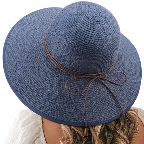 DRESHOW Casquette de Plage Femme - Chapeau de Soleil en Paille UPF 50+