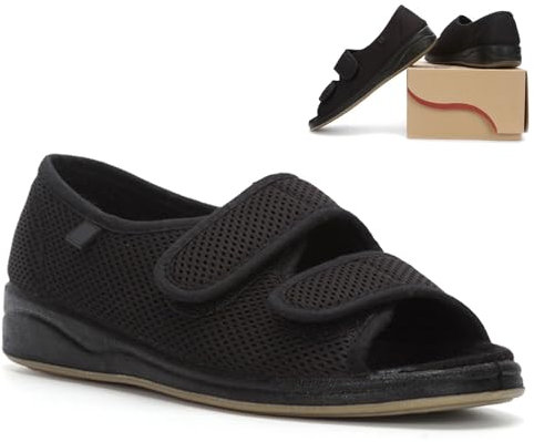 Chaussons Diabétiques Chaussure Orthopédique Réglable Pantoufles Intérieur Respirant Sandales Pied Large Chausson Fermeture Scratch pour Personne Âgée Pieds Gonflés Arthrite Oedème