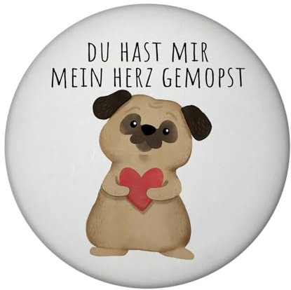 Mops mit Herz Magnet rund mit Spruch Du hast Mir Mein Herz gemopst Perfekt für verliebte Hundemenschen Liebevolles Geschenk zum Valentinstag oder für deinen Partner