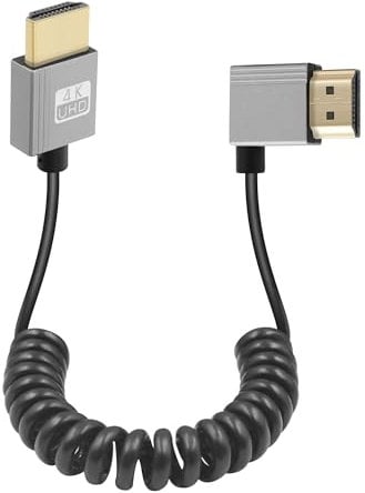 GELRHONR Cable HDMI 4K en Espiral, Conector Macho a Macho, Extensión Ultrafina 4K @6, para Monitores, TV, Proyectores (Hasta 3 Pies, Ángulo Derecho)