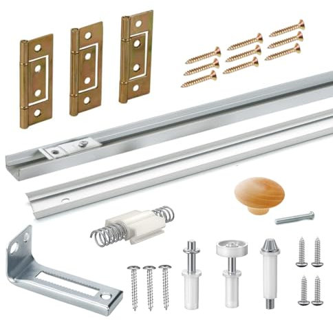 Augenweide Bifold Door Hardware with Track, Bi-fold Closet Door Hardware Repair Tool Kit, Steel Track Included (36 inch)
