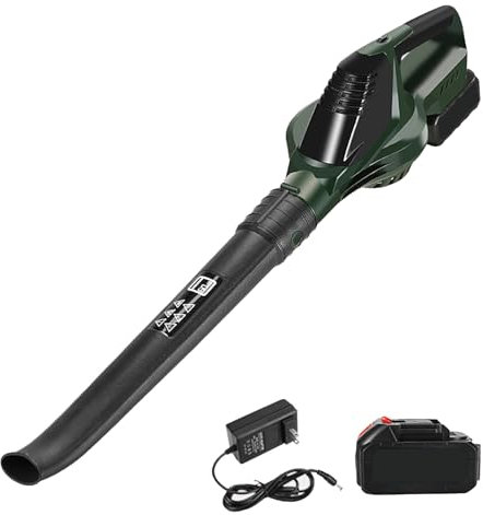 Wiederaufladbarer Laubbläser, leistungsstarker 21-V-Motor, elektrischer Laubbläser für die Pflege des Rasens, Akku-Laubbläser für die Schneeräumung (1 x Akku, 1 x Ladegerät)