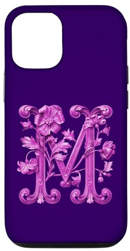 Custodia per iPhone 13 Monogramma Rosa M Grande Floreale Lettera M