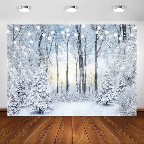 Avezano Winter Snowy Forest Backdrop - Frozen Trees Snowflake Christmas Party Decorations Photo Backdrops Winter Landscape Natural Scenery Photography Background (7x5ft)