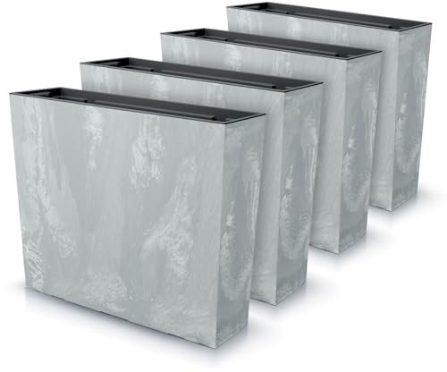 IMJ-Global Lot de 4 pots à fleurs rectangulaires Urbi Square Case Beton Effect en plastique 58 x 18 x 49,8 cm pour intérieur extérieur gris clair 44 litres design moderne