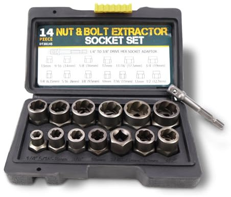 Rierousy Set di 14 estrattori per dadi con adattatore esagonale, dilatatore dadi, set di attrezzi per rimuovere viti, bulloni e dadi danneggiati
