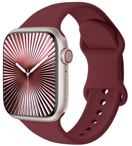 Patented Ersatzarmband Kompatibel mit Sport Apple Watch Armband 40mm 41mm 42mm 38mm, Ersatz armband Silikon Kompatibel mit iWatch SE Series 11 10 9 8 7 6 5 4 3 2 1 Ultra Herren Damen, Bordeaux