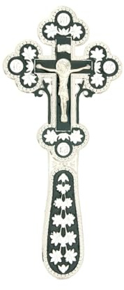 RZRHMUHN Orthodoxes Kreuz, russisch-orthodoxes Wandkreuz, Jesuskreuz, Kirche, Hochzeit, Beerdigung, 17 x 7,6 cm, Schwarz Silber