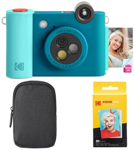 Kodak Smile+ 2-in-1 Digitale Sofortbildkamera & Bluetooth Fotodrucker Starterpaket + Tragetasche + Zink 20 Blatt - Blau