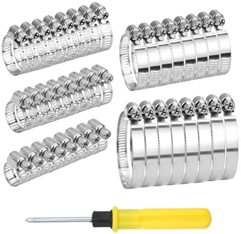 304 Edelstahl Schlauchschellen Mit Schraubendreher 40 Stück Schlauchschellen Set Verstellbare 8-51 mm Schlauchklemmen, Edelstahl CV Schlauchschellen Set für Garten, Pool, Trockner Entlüftungsluftkanal