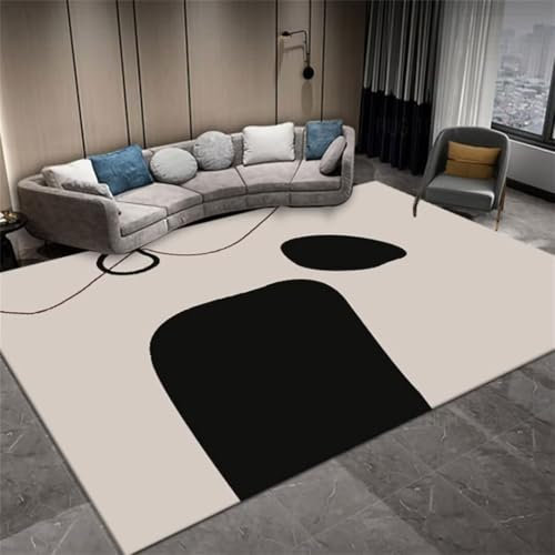 ROSURUG Table Decoration Room Decor Aesthetic 120X160CM Einfaches schwarzes Musterdesign, antiallergen und effektiv Fußmatte Innen Kinder Teppich Schwarz