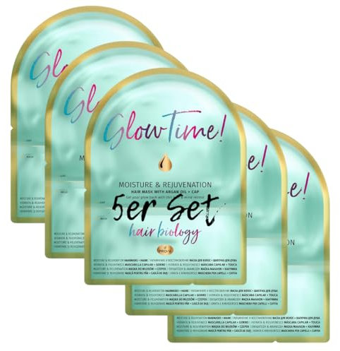 5er Set Hair Biology Haarmaske & Haube, für trockenes und geschädigtes Haar mit Arganöl Haarpflege Kur Beauty 5x 20ml