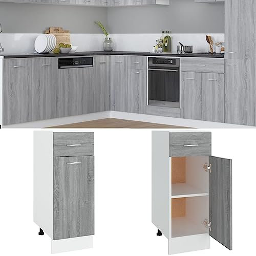 Myheimly Küchenschrank,Unterschrank Küche, Küchenmöbel, Küchenzeile,Standschrank Küche,Wandschränke,Aufbewahrungsschrank Unterschrank mit Schublade Grau Sonoma 30x46x81,5 cm