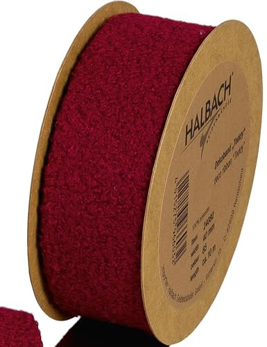 Halbach Seidenbänder Teddy Stoff Dekoband | Breite: 40mm Länge: 10m | Kunstfell-Band zum basteln und nähen | Farbe: weinrot