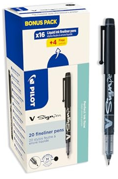 PILOT - Set mit 20 V-Sign Pen Filzstiften - Flüssigschreibstift mit Perfektem, Fließendem Strich - Leuchtende Tinte, die Sofort trocknet - Schwarz - Mittlere Spitze