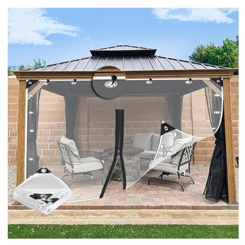 BUJNIE Paneles Laterales de Lona Impermeables con Ojales 0.35mm Transparente de PVC para Patio, Jardín, Personalizable (6x3m)