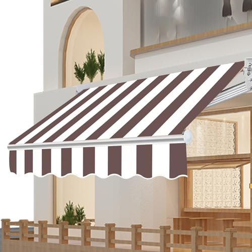 TYHAYJYK Markisenstoff-Ersatz 13.1x6.6FT / 400x200CM, Markisenstoff für den Außenbereich, für Markisen im Außenbereich, Gartenmarkise, braun-weißes Streifenmuster, Fenster, Balkon, Geschäft