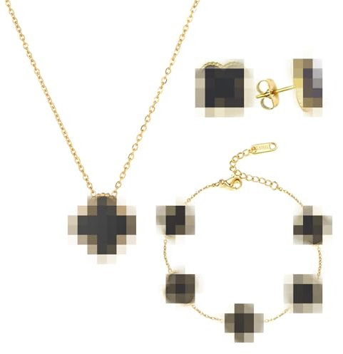 APRRMLIZW Vierblättriges Kleeblatt Schmuckset Kleeblatt Armband Halskette Ohrringe Hypoallergenes Emaille-schmuckset Für Muttertagsgeschenke Geschenke Valentinstag, Schwarz