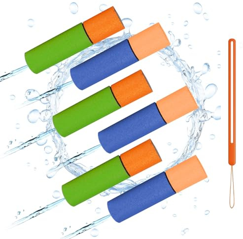 Wasserpistole Schaumstoff Wasserpistolen für Kinder Spritzpistole Wasser Bunte Schaum Wasserspritzpistole 6 Stück Wasserspritze mit Lanyard für Jungen und Mädchen Party Strand Pool Spielzeug (15cm)