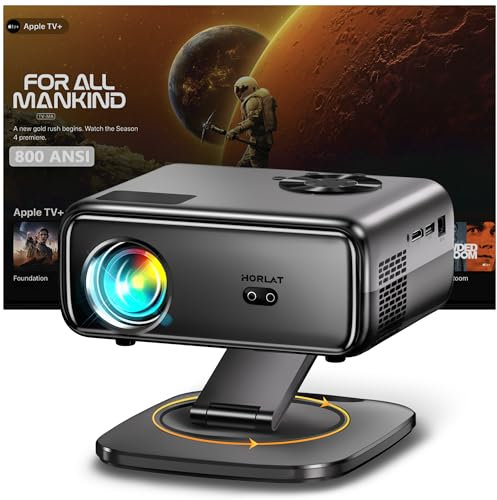 Proyector【Android 12 & Gira 360 °】 Proyector Portátil 4K Soporte con WiFi 6 y Puerto WAN | 25000 Lúmenes | Bluetooth 5.2 | Compatible con PS5, USB y Móvil | Cine en Casa y Videoproyector Exterior