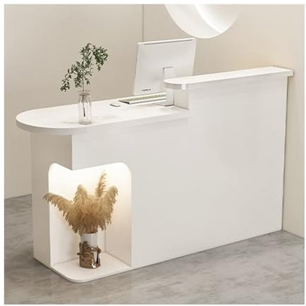 YFAURNDE Empfangstheke, Empfangstresen,Bürotheke Rezeption,Modern HöLzerne Kassentheke, Bürotheke, Rezeptionstisch, Sinnvolle Funktionsaufteilung, Kasse/Büro/Halle(White,Left_80CM)