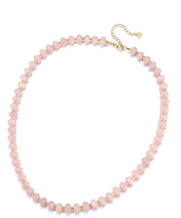 Jovivi Rose Quartz Beaded Necklace for Women,Healing Crystal Gemstone Pink Stone Bead Necklace Women's Boho Summer Beach Jewellery Gifts for Women Ladies Girls