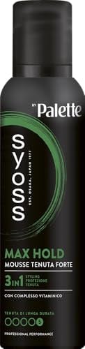 Syoss Max Hold Mousse Palette, starker Halt, 250 ml, 3-in-1-Schaum, lockig, schützt und repariert, lockiges Haar mit Vitaminkomplex, geeignet für Curly Hair Methode