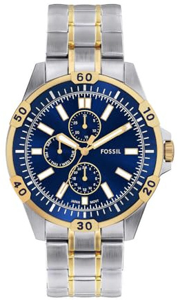 Fossil Garrett Uhr für Herren, Quarz Multifunktionswerk mit Edelstahl oder Lederarmband