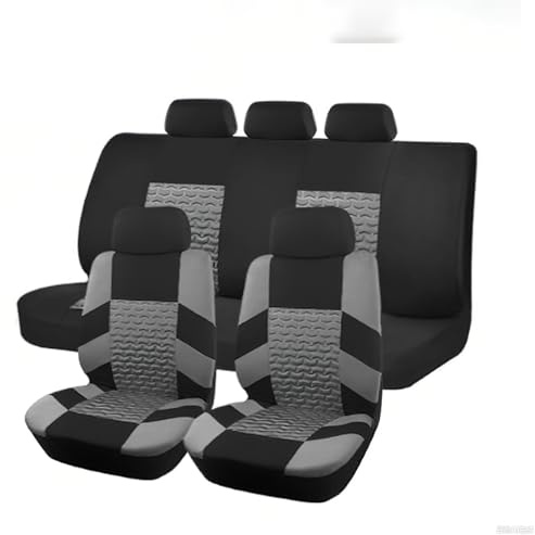 CiCixixi 9 Stück Kunstleder Sitzbezüge Auto Set Universal Klassisch Autositzbezüge Sitzschoner Schonbezug Autositz Grau Sitzbezügesets Autositzbezüge Set Für 5 Sitzer(Grau)