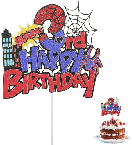 Spider Geburtstag Tortenaufsatz, Langlebiger Glitzer Rot-Blaue Spinnen Cartoon Geburtstagskuchen Dekoration Geeignet für Jungen und Mädchen (Nummer 3)