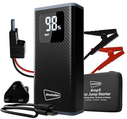 Streetwize Emergency Jump Starter and Portable Power Bank with Digital Display and Carry Case | Compact Car Jump Starter for Petrol and Diesel Vehicles | Keep Devices Charged On the Go