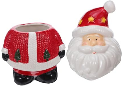 MUSISALY Weihnachtliche Santa Cookie Dose aus Keramik Runde Keksdose mit Deckel Festliche Porzellan Bonbonschale Vielseitiger Snackbehälter Dekorative Weihnachtsaufbewahrung für