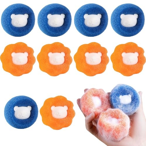 10 Pack Pet Hair Remover for Laundry, Washing Machine Lint Catcher, Reusable Hair Removal Balls, Effectively Traps Dog Cat Fur from Clothes Bedding (Orange & Blue)