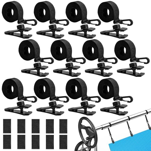 Enrouleur de piscine - Bandes de maintien - Lot de 12 bandes de fixation et pinces - Accessoires pour système d'enroulement mobile - Film solaire mobile pour bâches de piscine