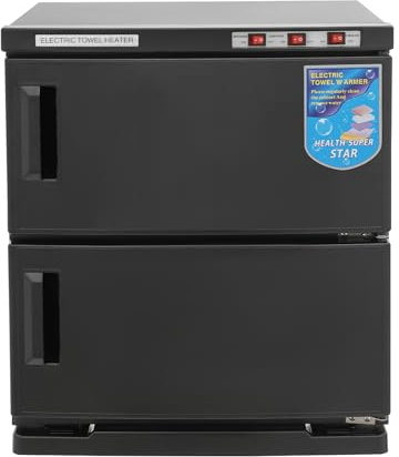 BRRIDE 2-Tür Handtuchwärmer 50L mit UV Sterilisator, Kosmetik Kompressen Towel Handtuch Wärmer Hot Cabinet, Handtuch Erwärmer Schrank für Hotel Barber Friseur Massage SPAs (Schwarz, 2-Tür)