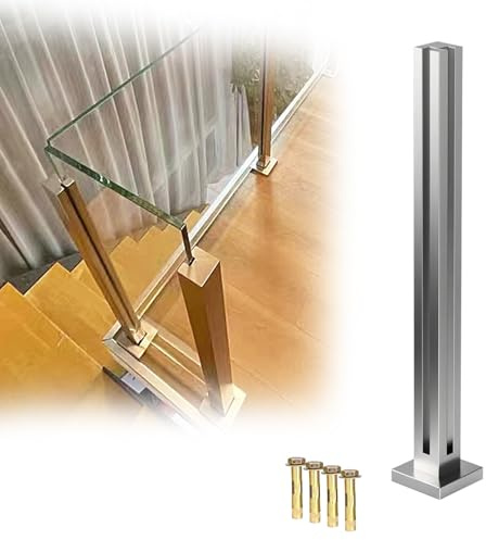 Balkongeländer, Balkongeländer Glas aus Edelstahl 304, Treppenteile, Gebürstete Oberfläche, für Balustraden, Balkone, Terrassen und Treppen, Eckpfosten(65cm/25.6in)