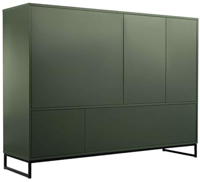 Masseno Kommode AZIR 160 cm Sideboard mit Schubladen und 5 Türen für Wohnzimmer Schlafzimmer Modern 160x45x120 cm Grün