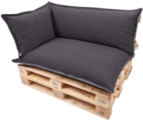 TexDeko® Cord Palettenkissen 120x80x18 cm 3-TLG Set Anthrazit | Weicher Cordstoff, wasserabweisend, UV-beständig, waschbarer Bezug, Indoor & Outdoor Palettenpolster, 320 g/m² Stoffgewicht